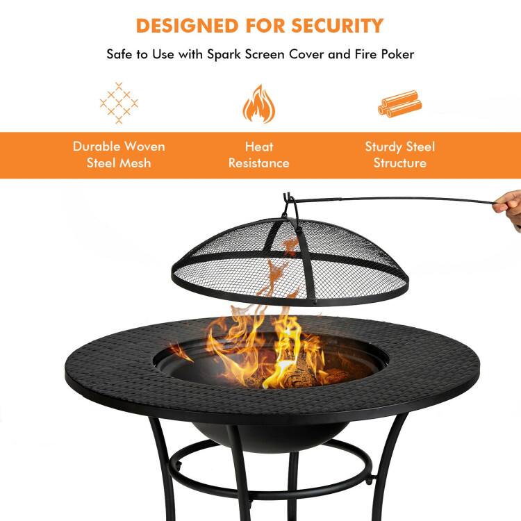 DESIGNED FOR SECURITY  
Safe to Use with Spark Screen Cover and Fire Poker  

- Durable Woven Steel Mesh  
- Heat Resistance  
- Sturdy Steel Structure