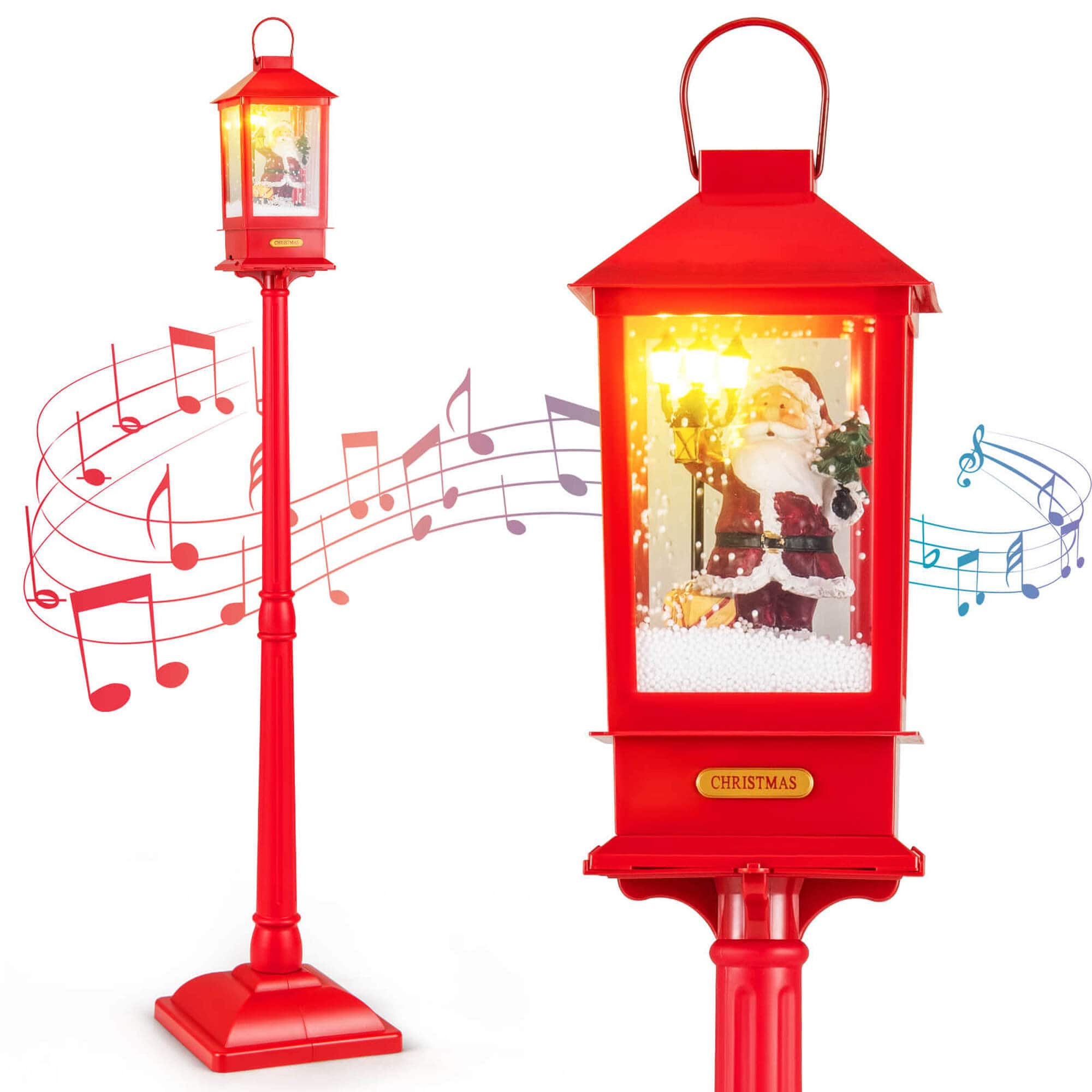 Front. Costway - Costway 61" Christmas Street Lamp with Detachable Snow Globe Lantern Street Light Inside - Red.