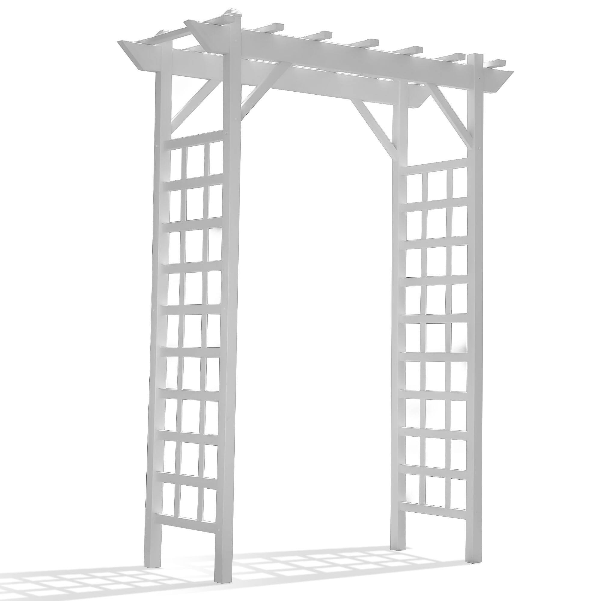Front. Dura-Trel - Dura-Trel Providence Arbor 64" x 85" PVC Outdoor Garden Arch Trellis, White - White.