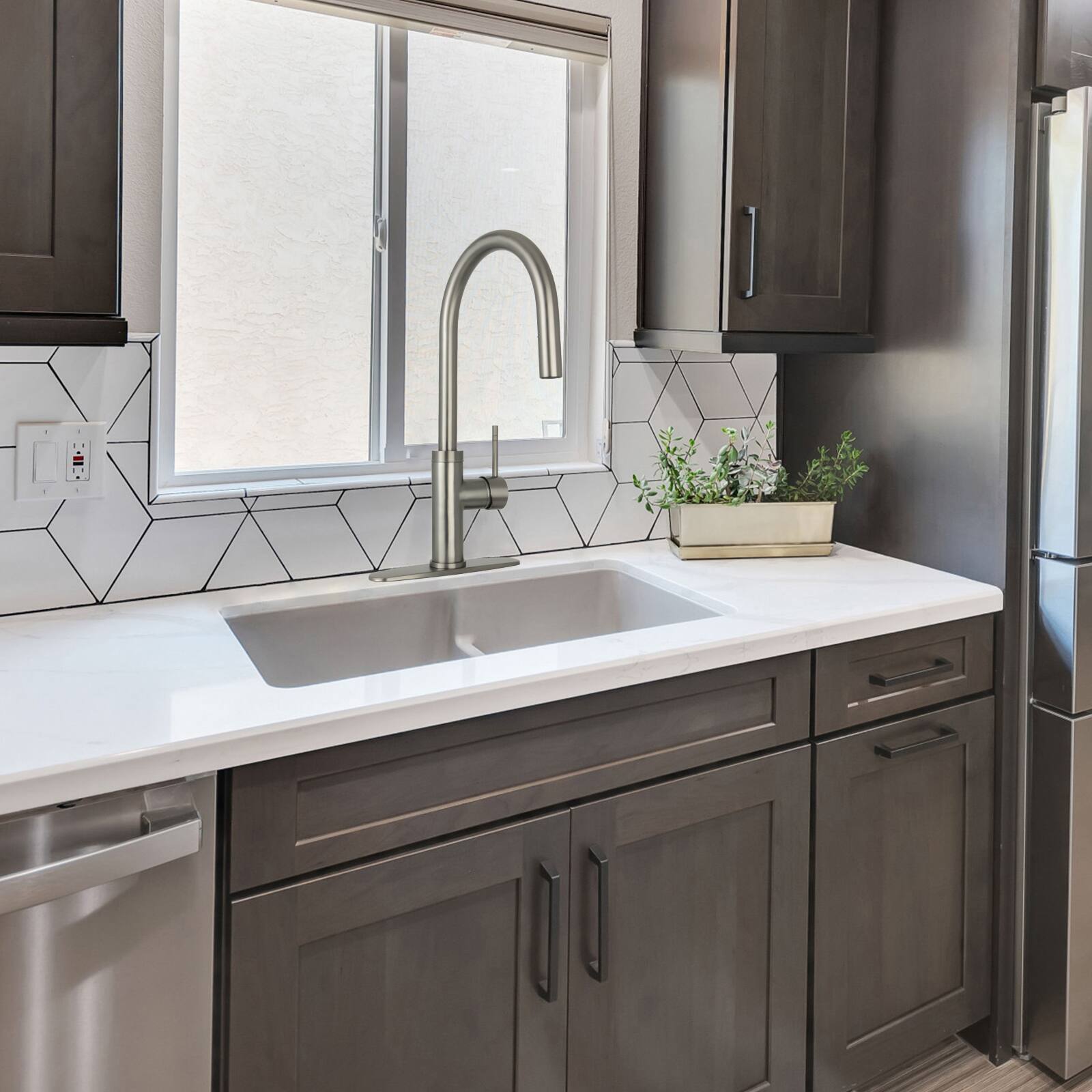 Alt View 7. Akicon - Akicon Single Handle Solid Brass Kitchen Faucet with Pull Down Sprayer in Gun Black - Gun Black.