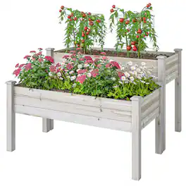 Outsunny - Tier Raised Garden Bed, Wooden Elevated Planter Box with Legs - Natural wood