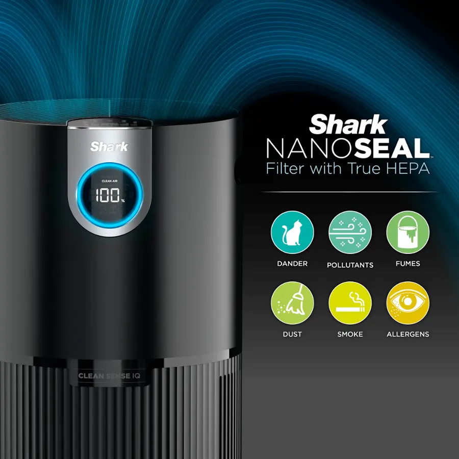 Alt View 20. Shark - Air Purifier MAX with True NanoSeal HEPA, Cleansense IQ, Odor Lock, Cleans up to 1200 Sq. Ft - Charcoal Grey.