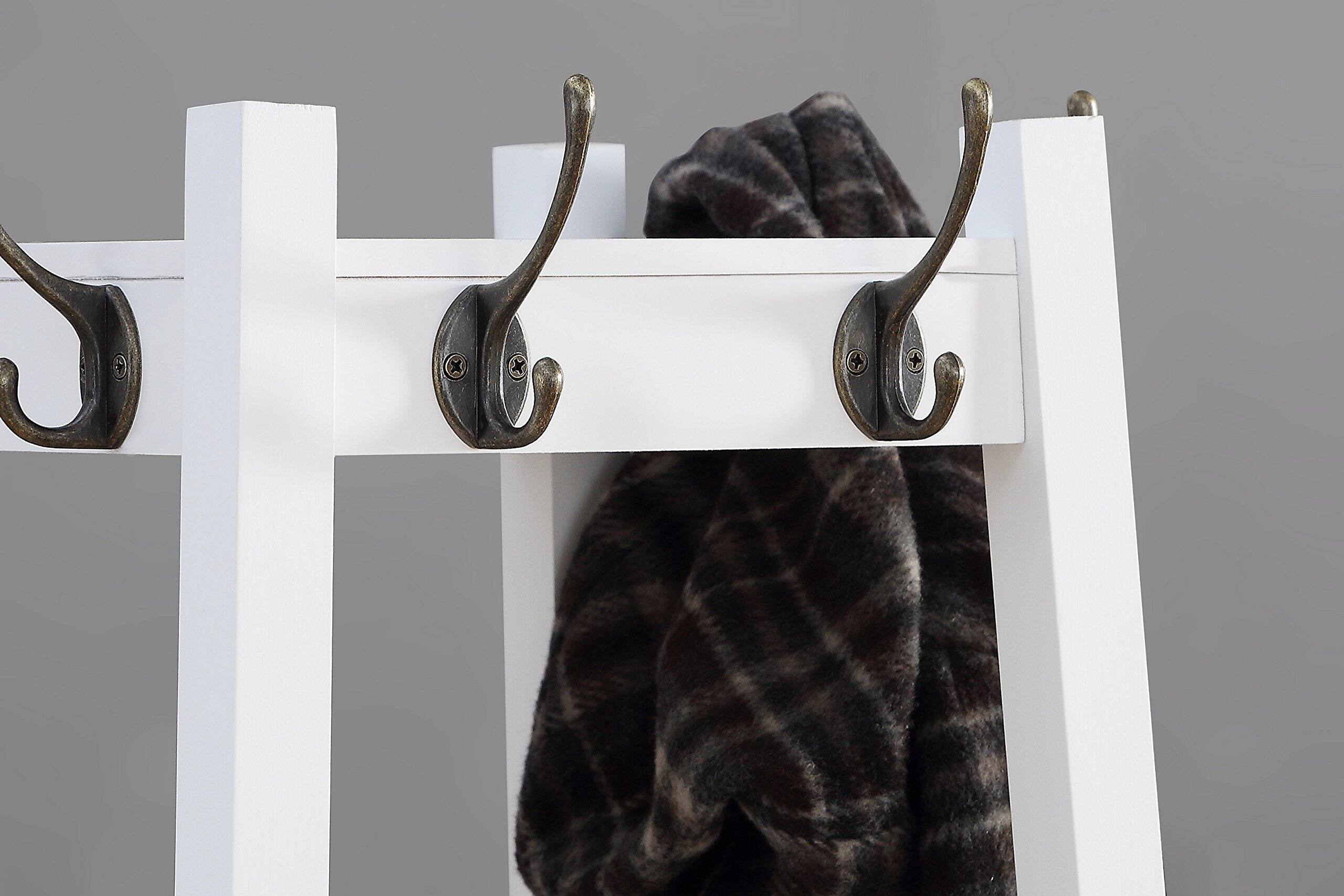 Alt View 4. Hirose Alice - Roundhill Furniture Vassen Coat Rack with -Tier Storage Shelves White Finish - White.