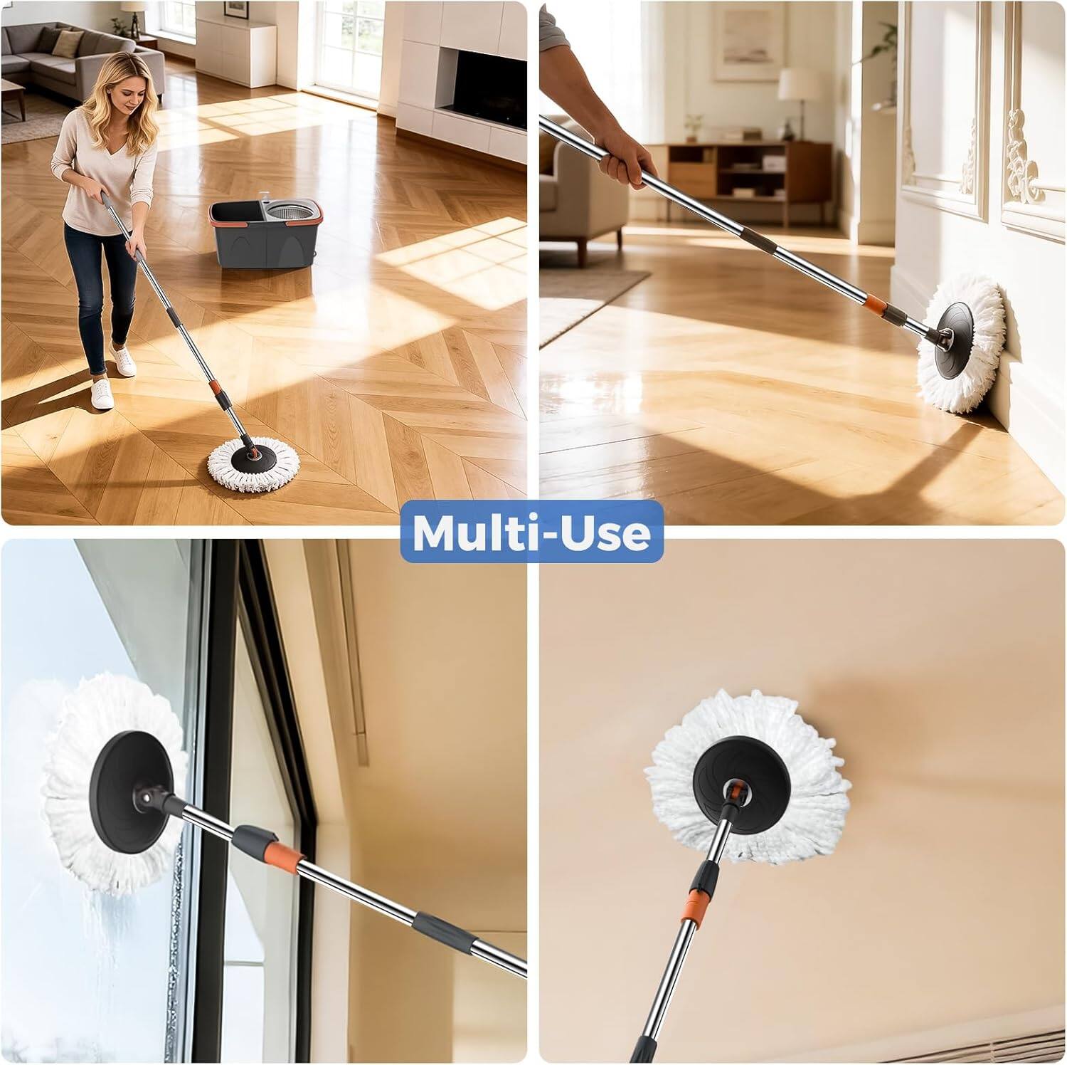 Alt View 2. YASHE - Foldable Spin Mop and Bucket System, Dual-Bucket Cleaning, Collapsible Storage with 2 Reusable Microfiber Mop Heads.