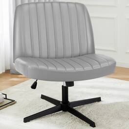 PexFix - Wide Office Chair, 26" Cross Legged Desk Chair for Home Office, Adjustable Height Swivel Armless Chair with Rocking - Gray
