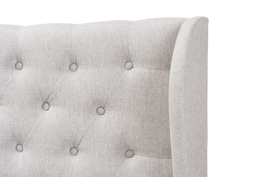 Baxton Studio - Cadence Modern and Contemporary Fabric Button-Tufted King Size Winged Headboard - Greyish Beige