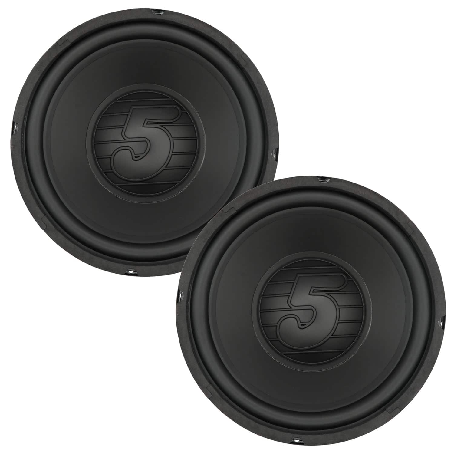 Front. 5 CORE - 5 Core 10 Inch Woofer Pair 300W Car Subwoofer 4Ohm Replacement Deep Sub w Poly Cone - Black.