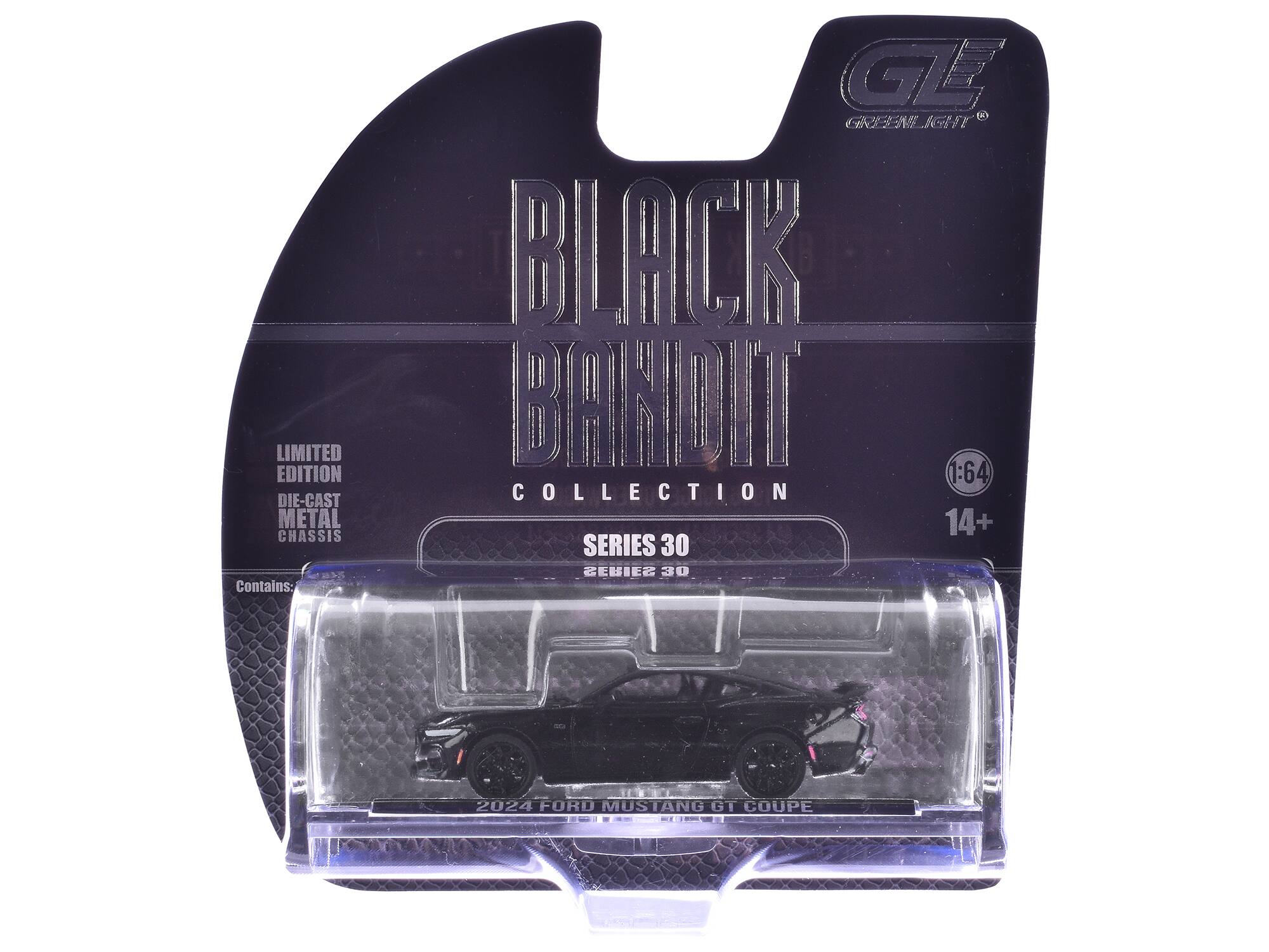 LIMITED EDITION DIE-CAST METAL CHASSIS  
BLACK BANDIT  
COLLECTION  
SERIES 30  
1:64  
14+  
Contains:  
2024 FORD MUSTANG GT COUPE