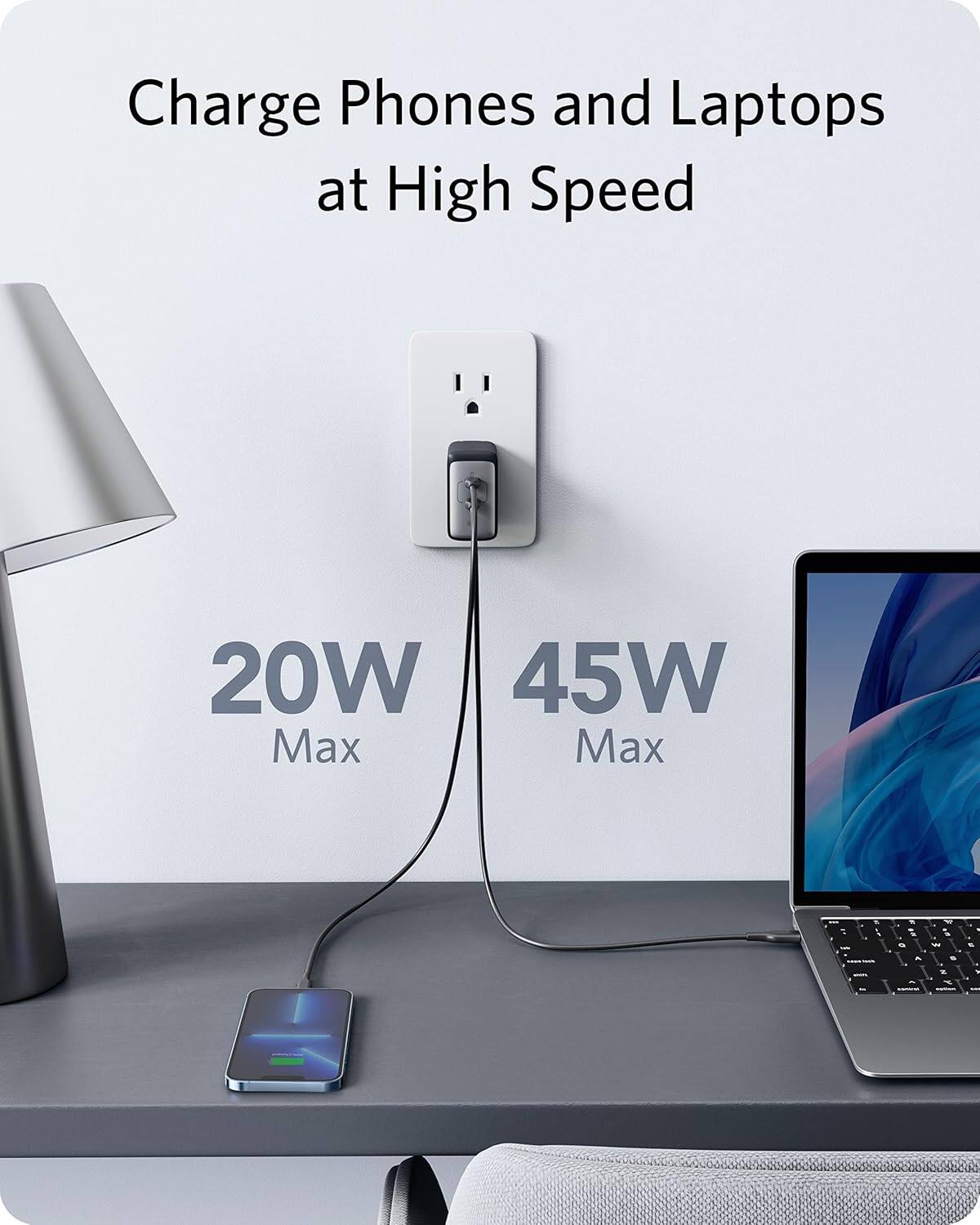 Charge Phones and Laptops at High Speed  
20W Max  
45W Max
