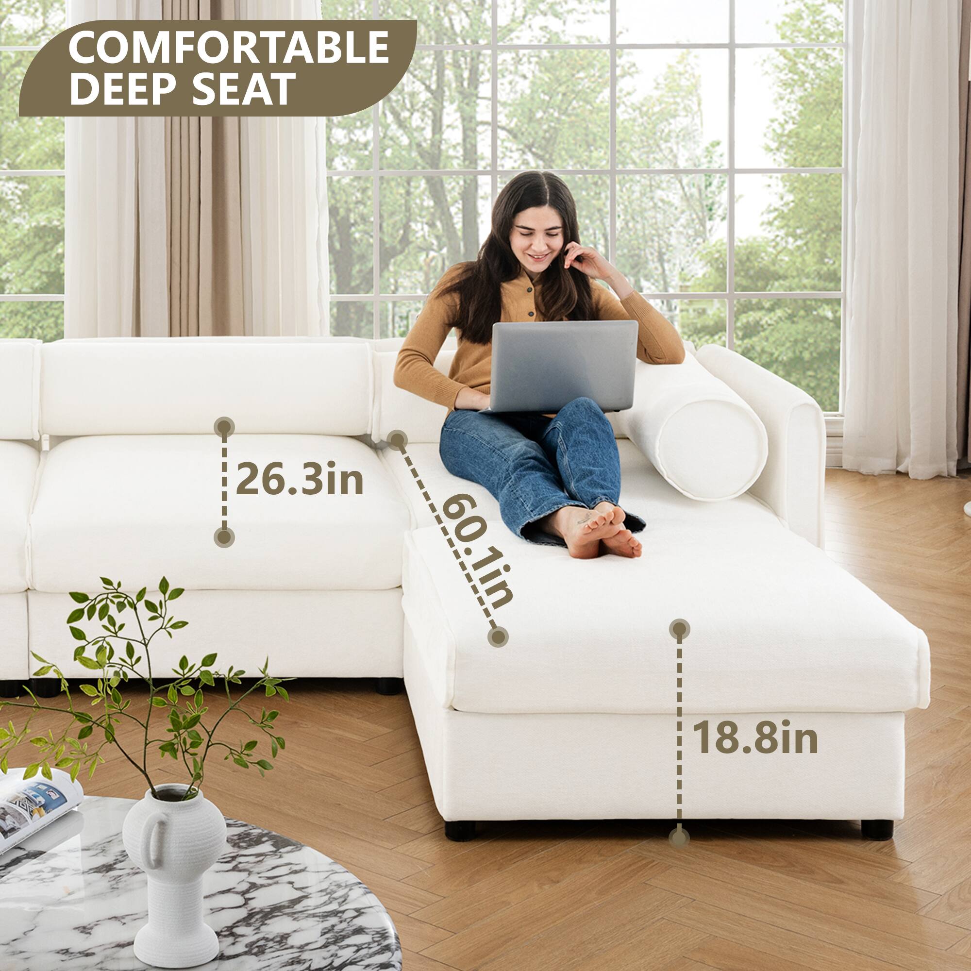 COMFORTABLE DEEP SEAT  
26.3in  
60.1in  
18.8in