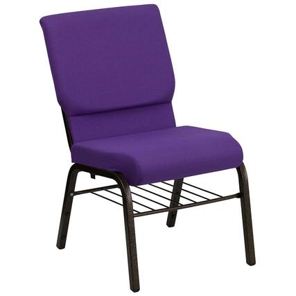 Front. JETRANSPORT - Hercules Series 18.5''w Church Chair In Black Dot Patterned Fabric With Book Rack - Vein Frame Provide - Purple Fabric/Gold Vein Frame Set of 1.