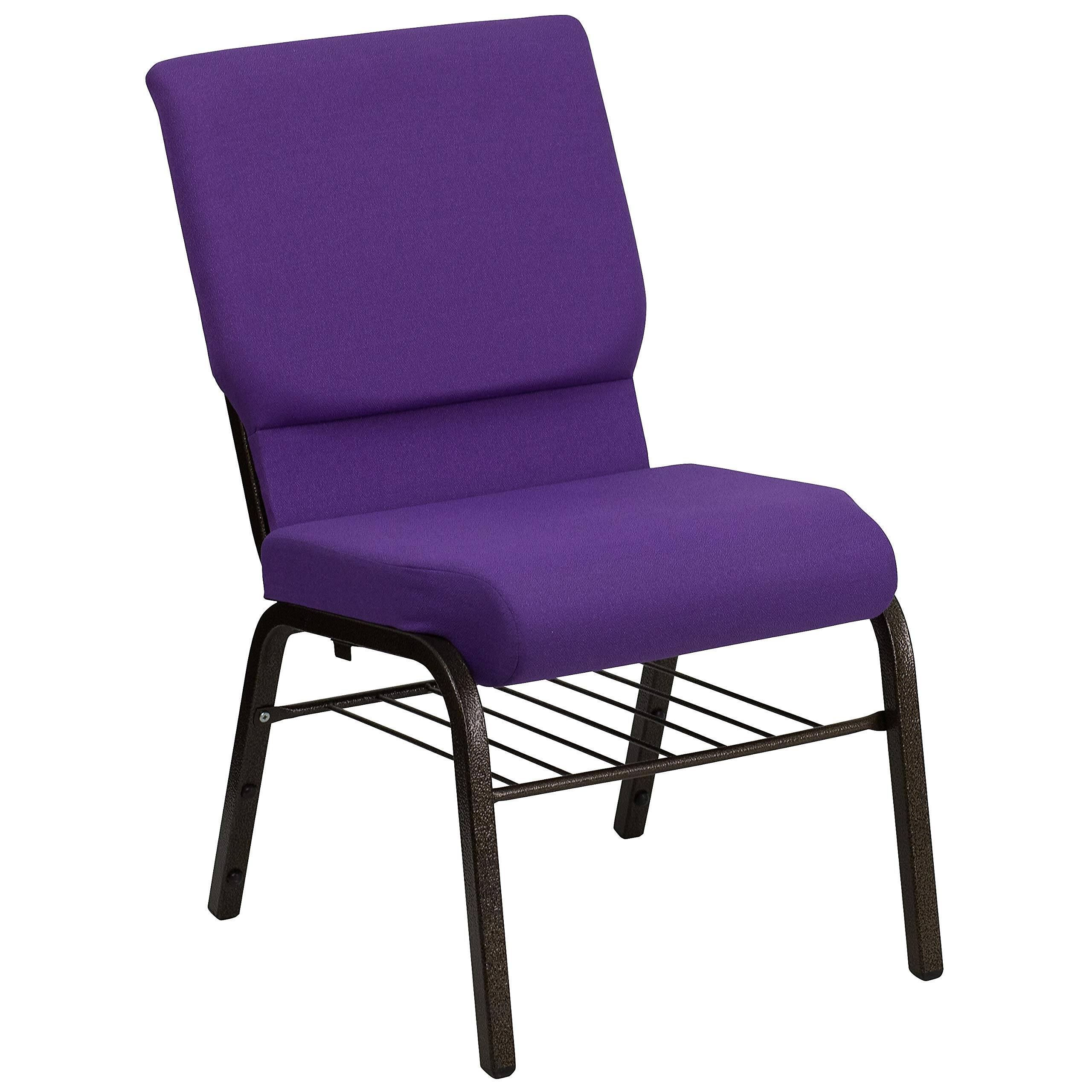 JETRANSPORT - Hercules Series 18.5''w Church Chair In Black Dot Patterned Fabric With Book Rack - Vein Frame Provide - Purple Fabric/Gold Vein Frame Set of 1