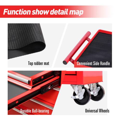Function show detail map

- Top rubber mat
- Convenient Side Handle
- Durable Ball-bearing
- Universal Wheels