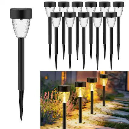 Front. Dazzed Corner - 12 Pack Solar Garden Lights, Outdoor Solar Pathway Lights - Black.