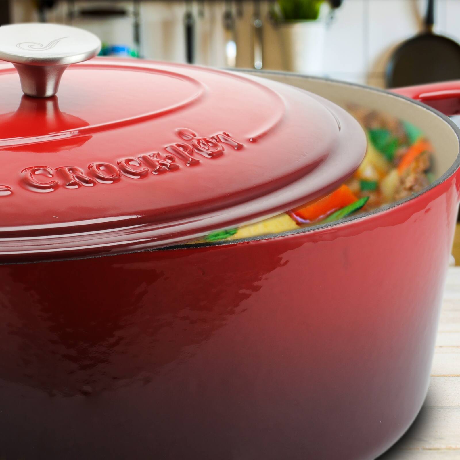 Alt View 3. Crockpot - Crock Pot Artisan 7 Quart Oval Enameled Cast Iron Dutch Oven in Scarlet Red - Red.
