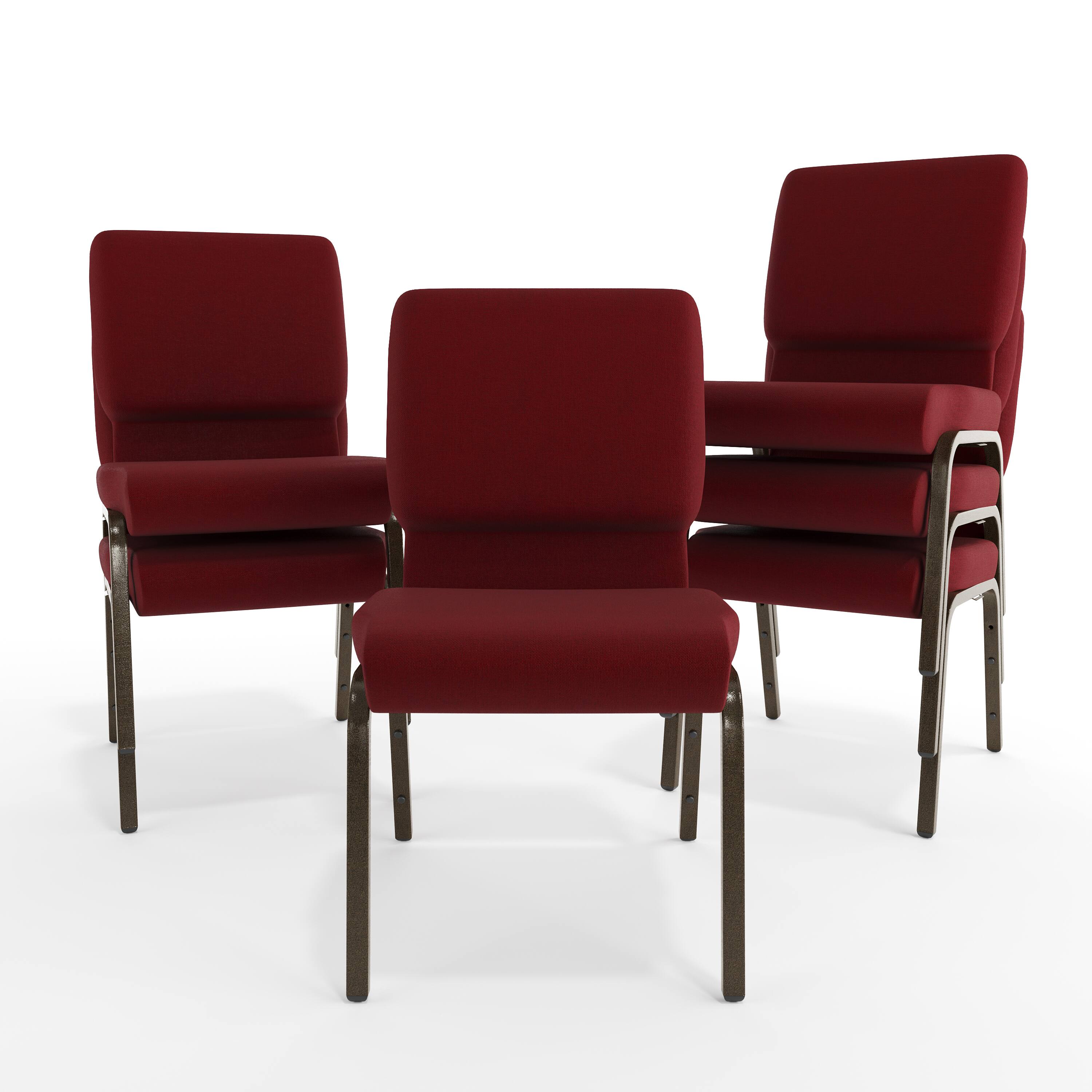 Alt View 10. Emma + Oliver - 18.5"W Stacking Church/Reception Guest Chair - Burgundy Fabric/Gold Vein Frame.