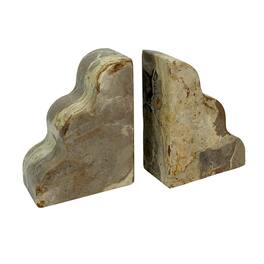 Things2Die4 - Scalloped Marble Bookends Set of 2 Veined Stone 9 Inch Wide Felt Pads - Natural