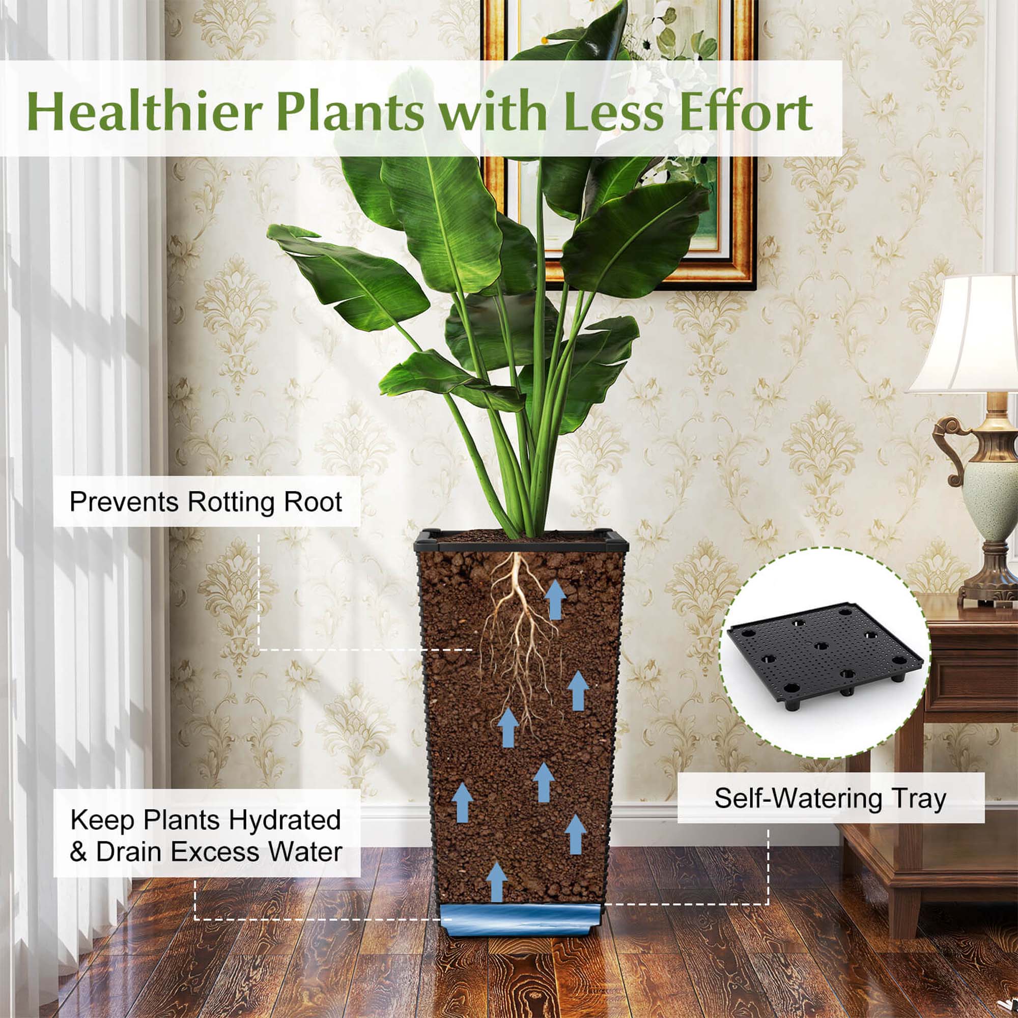 Healthier Plants with Less Effort Prevents Rotting Root Keep Plants Hydrated & Drain Excess Water Self-Watering Tray