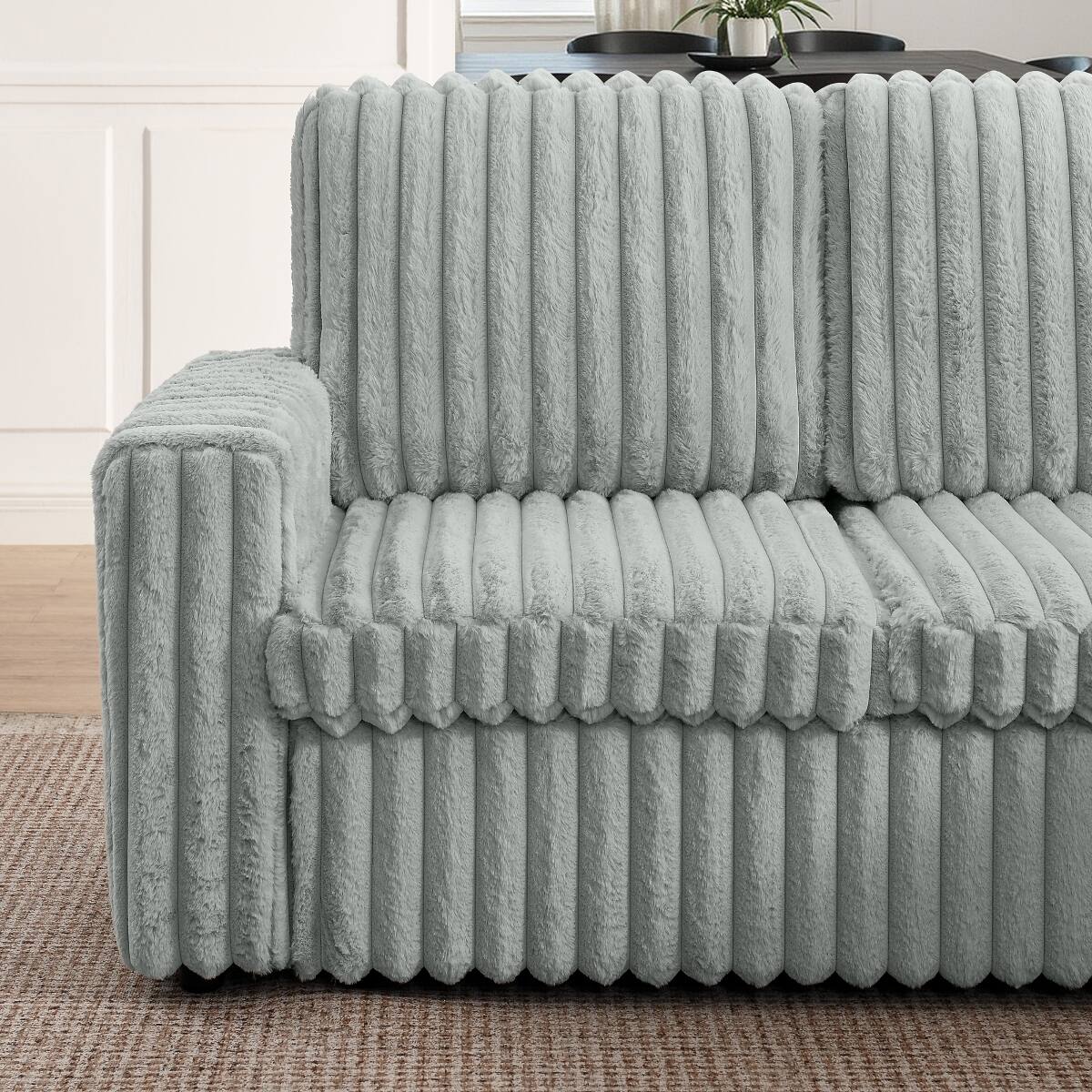 Alt View 8. Ropilly - Ropilly U Shaped Sectional Sofa, Corduroy Upholstered Pull Out Sofa Bed with Storage Chaise, Grey - Grey.