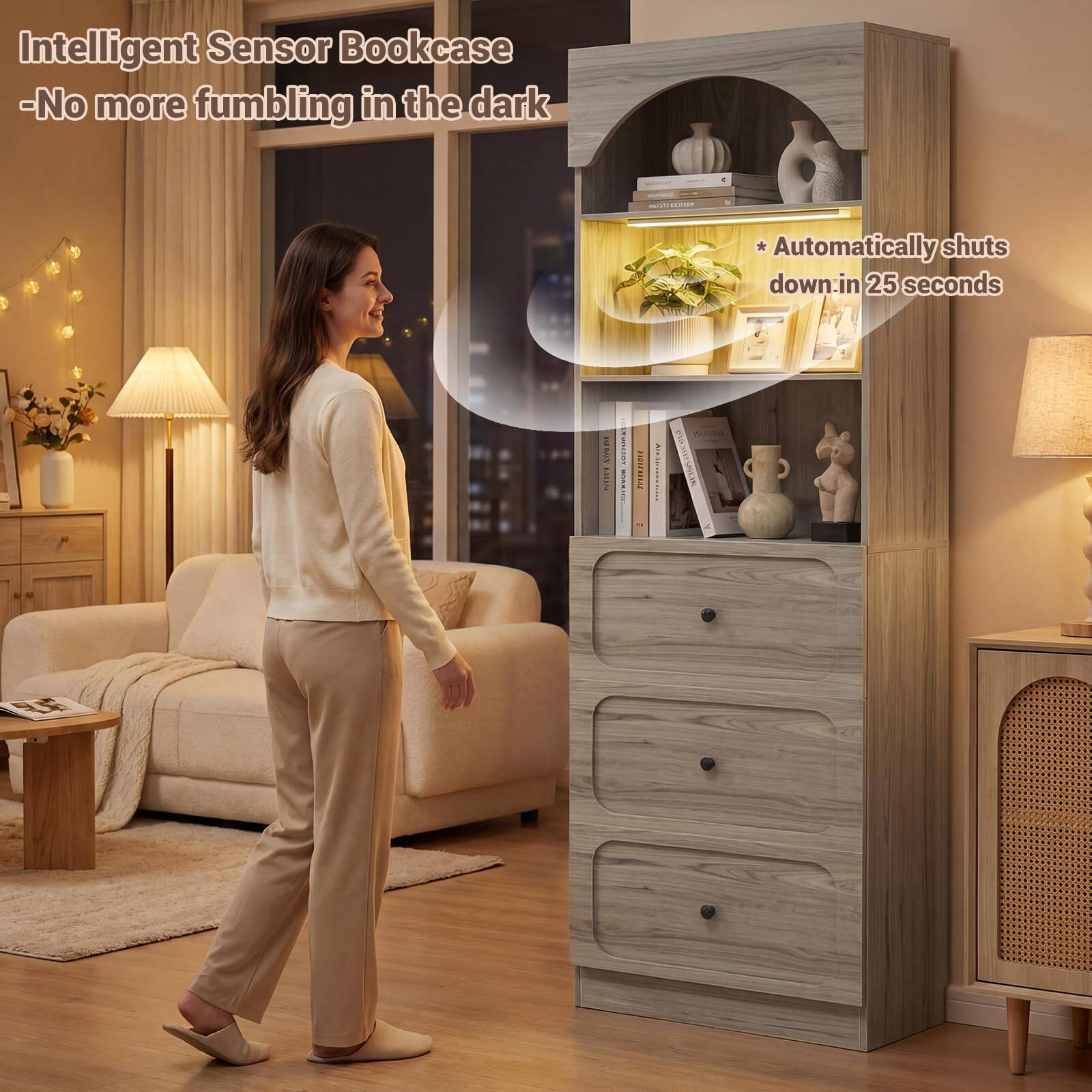 Intelligent Sensor Bookcase  
-No more fumbling in the dark  

* Automatically shuts down in 25 seconds