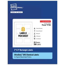 Avery - UltraDuty GHS Labels 2" X 3", 200 Ct, Pigment Inkjet - White