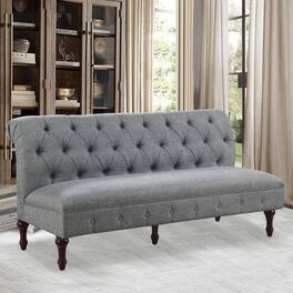 Boyel Living - Tufted Linen Sofa with Solid Wood Legs - Light Gray