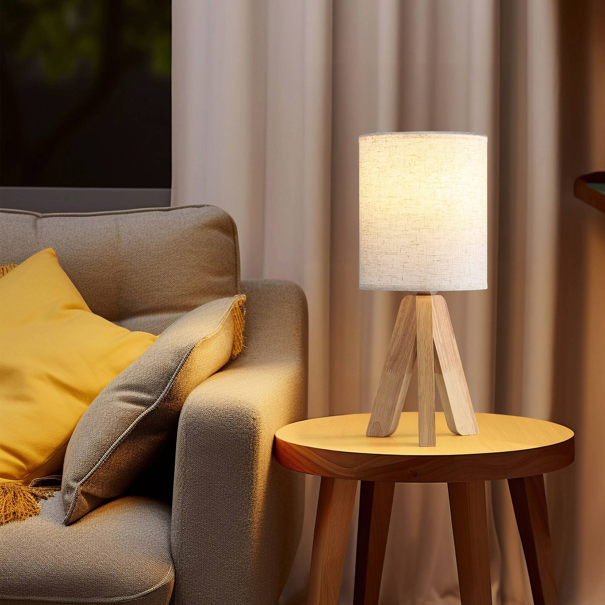 Back. Akoasm - Wood Table Lamps with Rocker Switch, Nightstand Lamp for Living Room Bedroom, E26 Socket, Set of 2 (No Bulb Included).