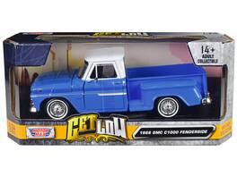 1966 GMC C1000 Fenderside Pickup Truck Lowrider Top "Get Low" Series 1/24 Diecast Model Car by Motormax - Blue With White