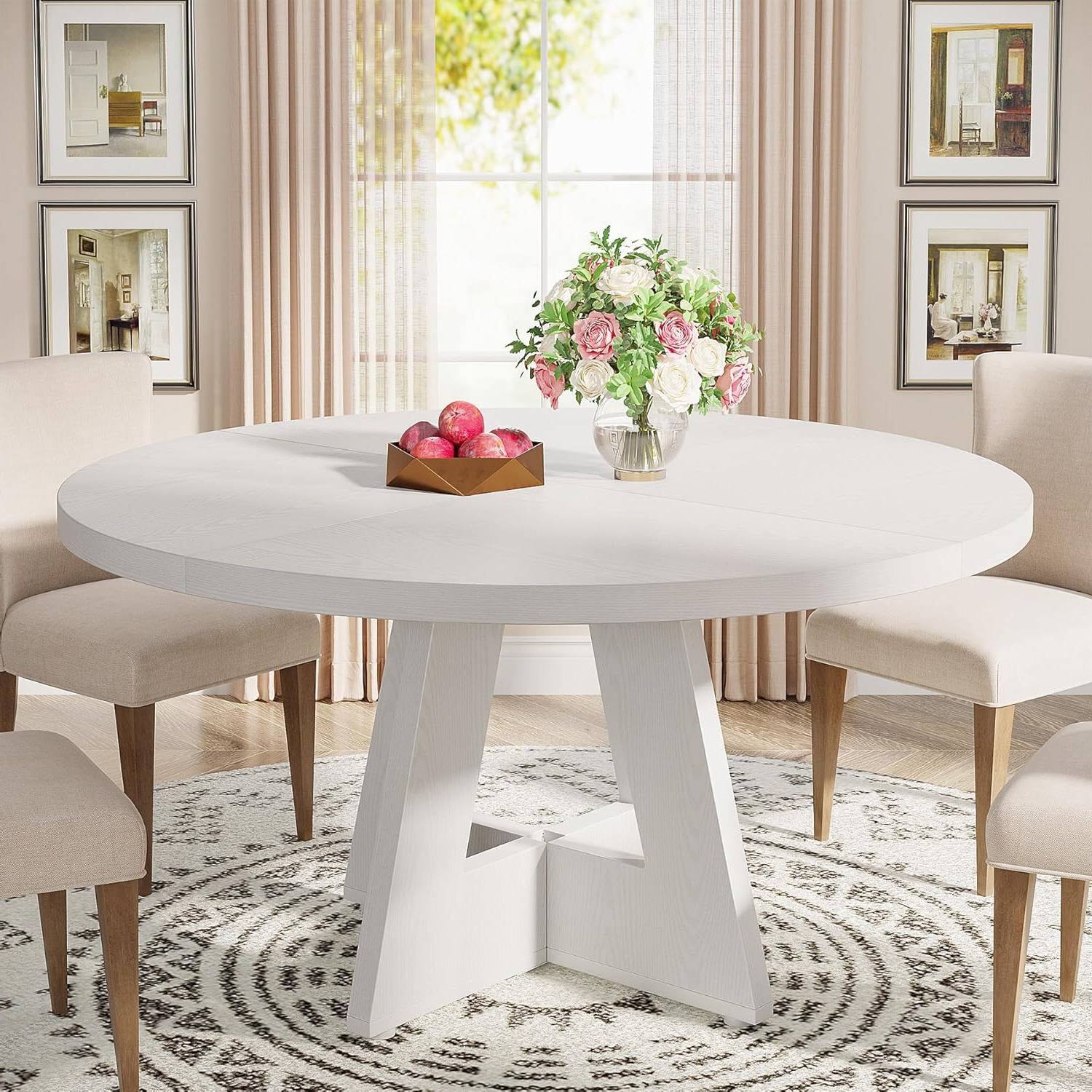Angle. SlickBlue - Contemporary Round Kitchen Table with Wood Finish for Dining Area - White.