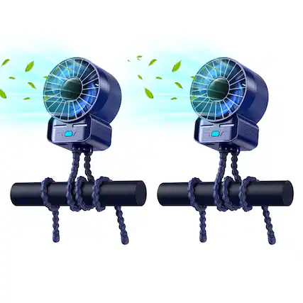 Front. PRIMEPLUS - 2-Pack Multifunctional Portable Stroller Mini Handheld Fan, 4 Speeds 6600rpm Rechargeable, Extended Tripod - Dark Blue-2pcs.