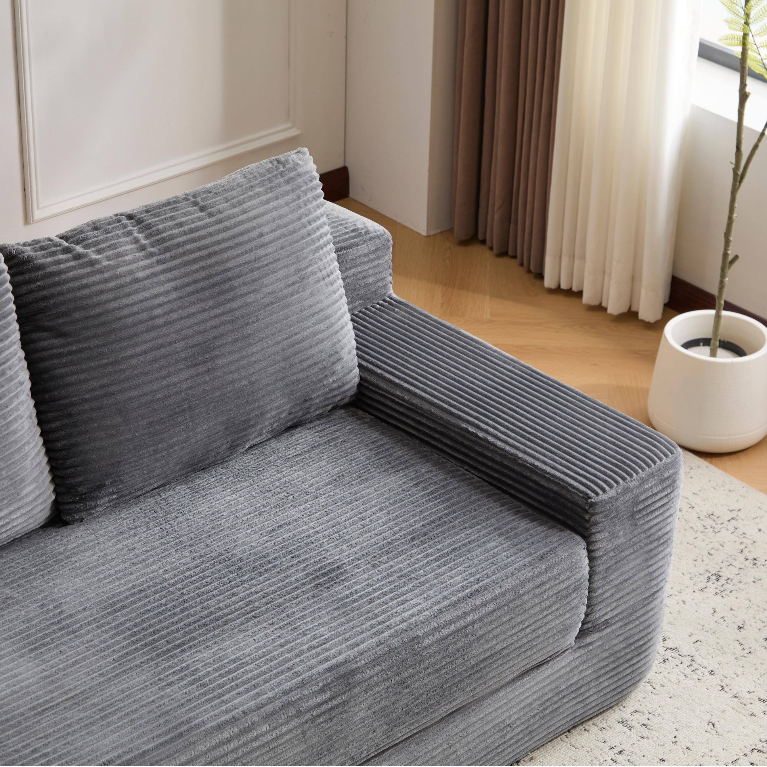 Alt View 3. Anysun - Loveseat Sofa Bed - Deep-Seat Corduroy Couch with Reversible Cushion & Pillows, No Assembly - Light Gray.
