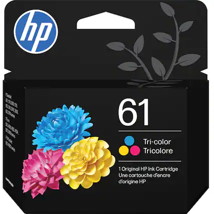 hp Fossil DL 15 1.150 EO 2A 5) 3L e VEm 5 SE EIL EOA. 5550Daedes ee FOfoaia EA 150aeres 61 Tri-color Tricolore altpeda 1 Original HP Ink Cartridge Une cartouche d'encre d'origine HP