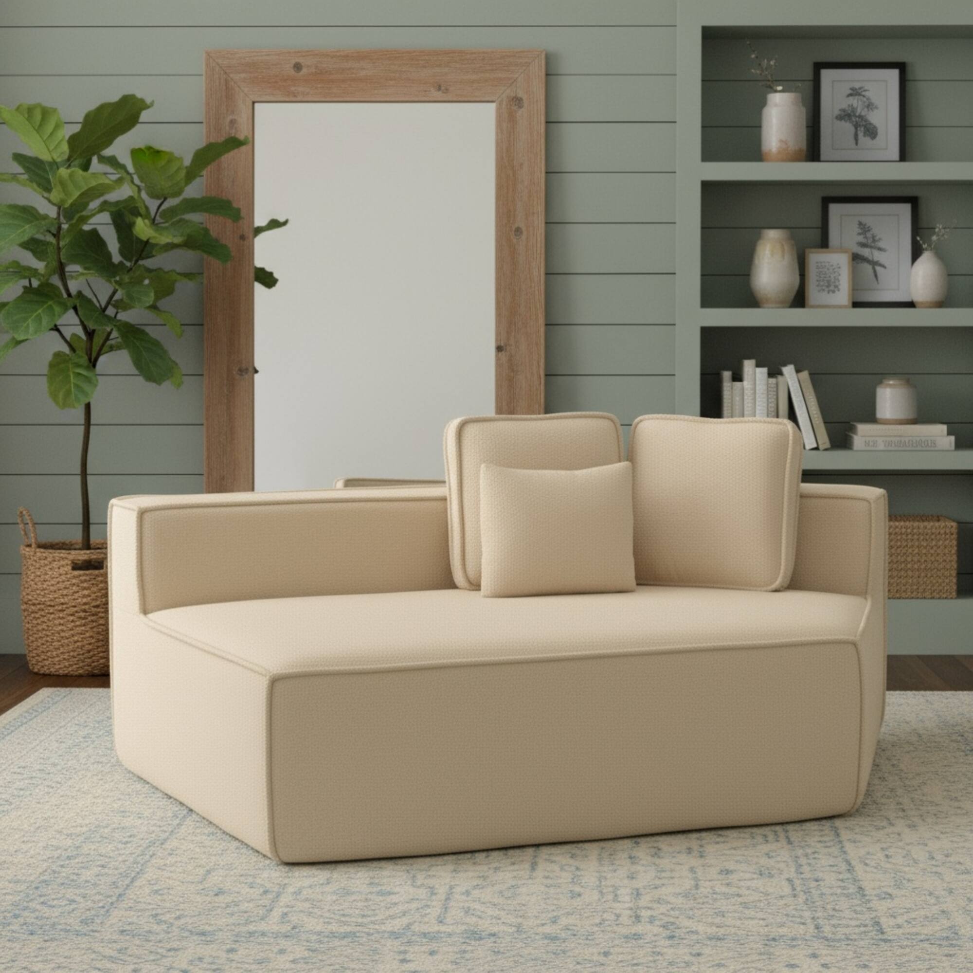 Left. GOODSILO - Soft Modular Floor Sofa Chair with Wide Seat and Plush Back Cushions, Cozy Lounge Chair for Living Room - Beige.