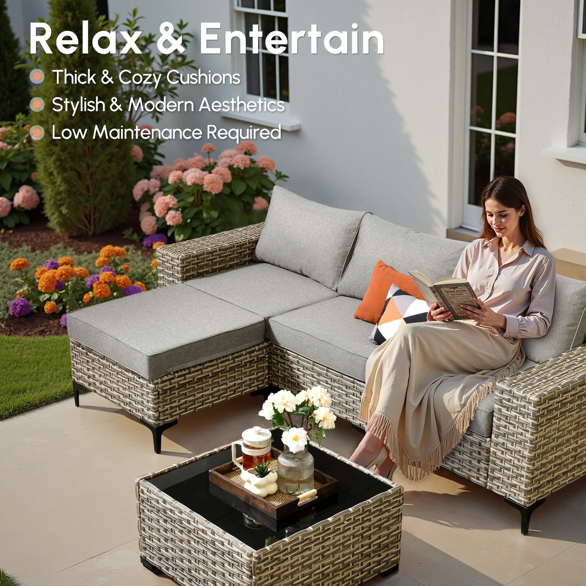 Relax & Entertain

- Thick & Cozy Cushions
- Stylish & Modern Aesthetics
- Low Maintenance Required