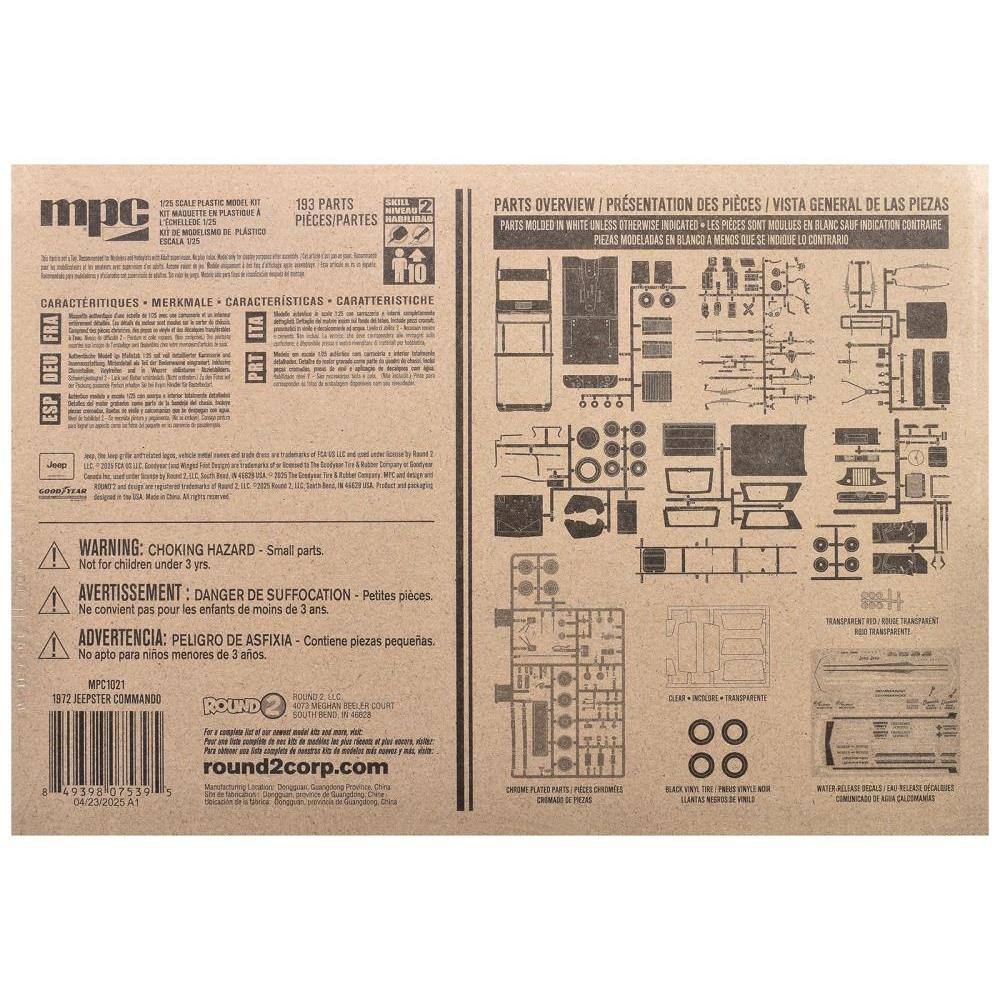 Sure, here is the corrected and grouped text from the image:

---

**1:23 SCALE PLASTIC MODEL KIT**

**193 PARTS**

**MPC1221**

**1972 JEEPSTER COMMANDO**

**ROUND 2 CORP.**

**MPC1221**

**1972 JEEPSTER COMMANDO**

**ROUND 2 CORP.**

**MPC1221**

**1972 JEEPSTER COMMANDO**

**ROUND 2 CORP.**

**MPC1221**

**1972 JEEPSTER COMMANDO**

**ROUND 2 CORP.**

**MPC1221**

**1972 JEEPSTER COMMANDO**

**ROUND 2 CORP.**

**MPC1221**

**1972 JEEPSTER COMMANDO**

**ROUND 2 CORP.**

**MPC1221**

**1972 JEEPSTER COMMANDO**

**ROUND 2 CORP.**

**MPC1221**

**1972 JEEPSTER COMMANDO**

**ROUND 2 CORP.**

**MPC122