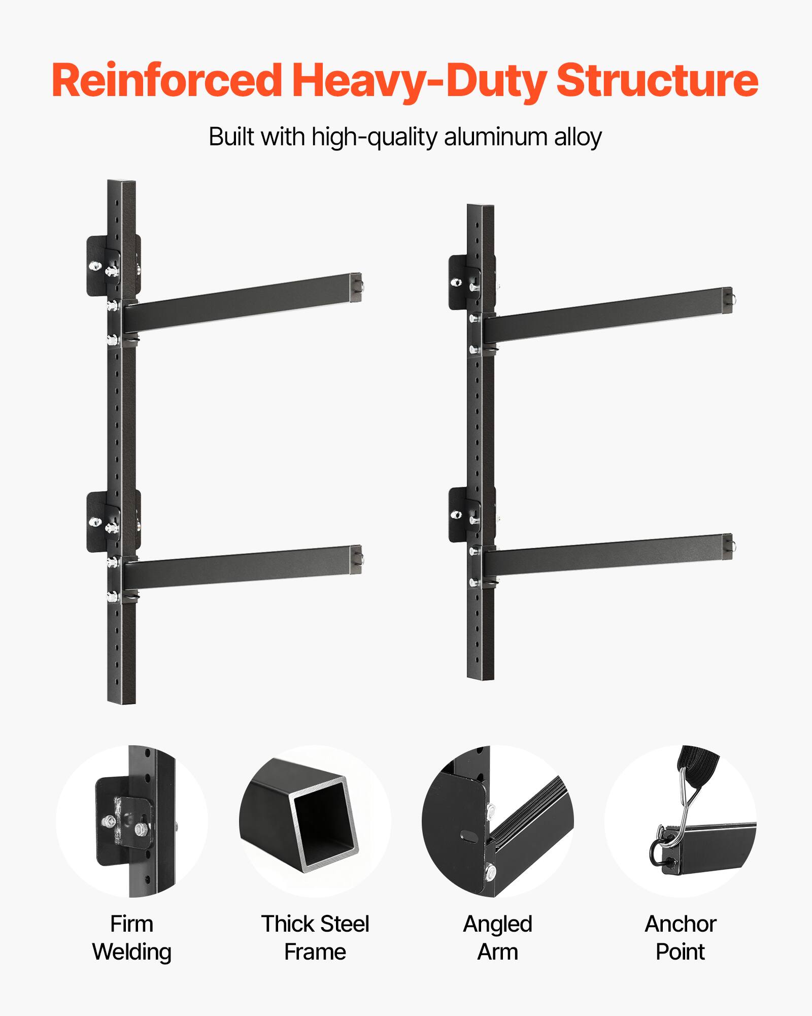 Reinforced Heavy-Duty Structure  
Built with high-quality aluminum alloy  

Firm Welding  
Thick Steel Frame  
Angled Arm  
Anchor Point