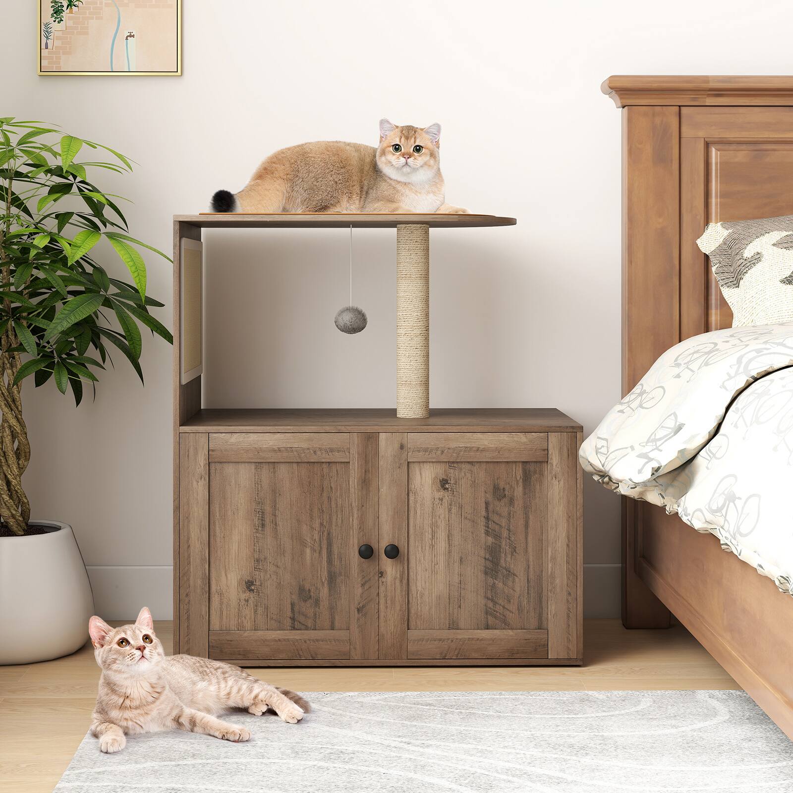 Alt View 4. Costway - Costway 34.5" Cat Litter Box Enclosure Cat Climbing Tower w/Sisal Scratching Post & Mat - Gray.