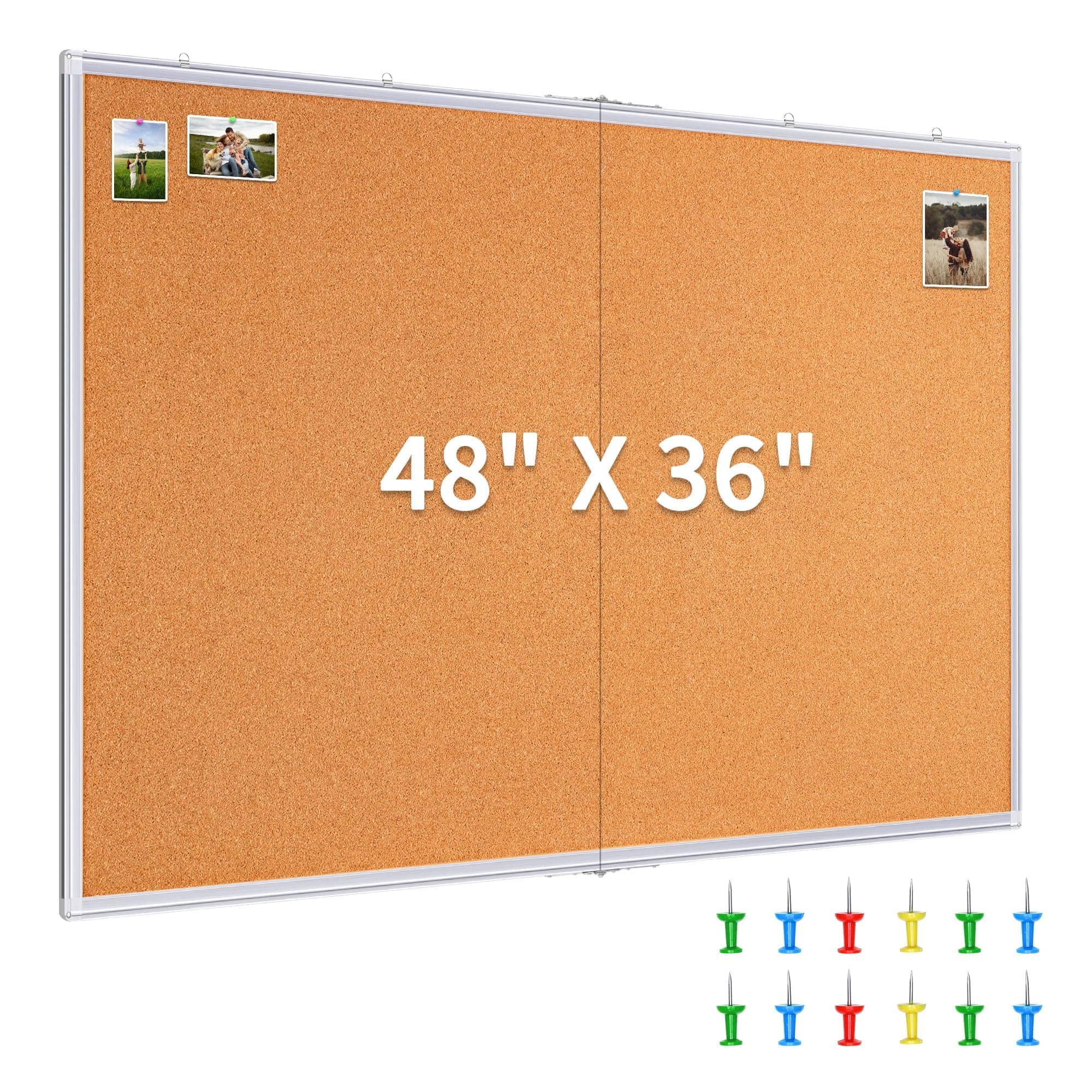 HOMLUX - Large Cork Board 48 x 36 in, Bulletin Boards,Foldable Wall Mounted Pin Memo Notice Cork Board - White