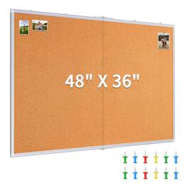 HOMLUX - Large Cork Board 48 x 36 in, Bulletin Boards,Foldable Wall Mounted Pin Memo Notice Cork Board - White