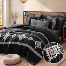 Paradigms Interiors - Size Comforter Sets Embroidery Bedding 7 Pieces Sage Set All Season Bed In A Bag With Sheets Pillowcase Shams - Charcoal Black-California King 7 Piece