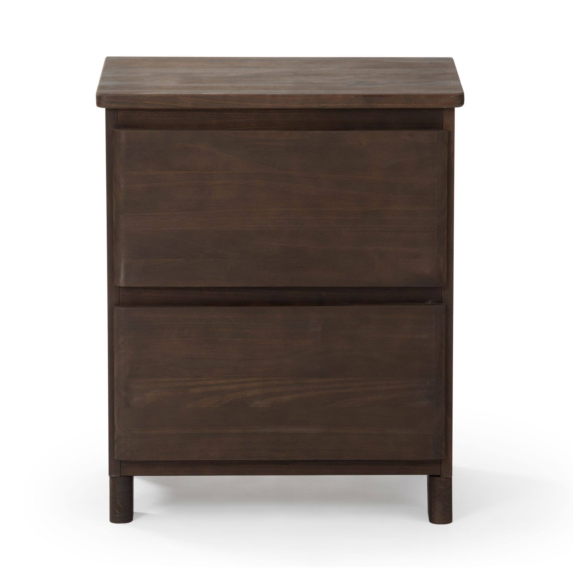 Alt View 3. Plank+Beam - Farmhouse Nightstand with 2 Drawers, Barnwood Brown - Barnwood Brown.