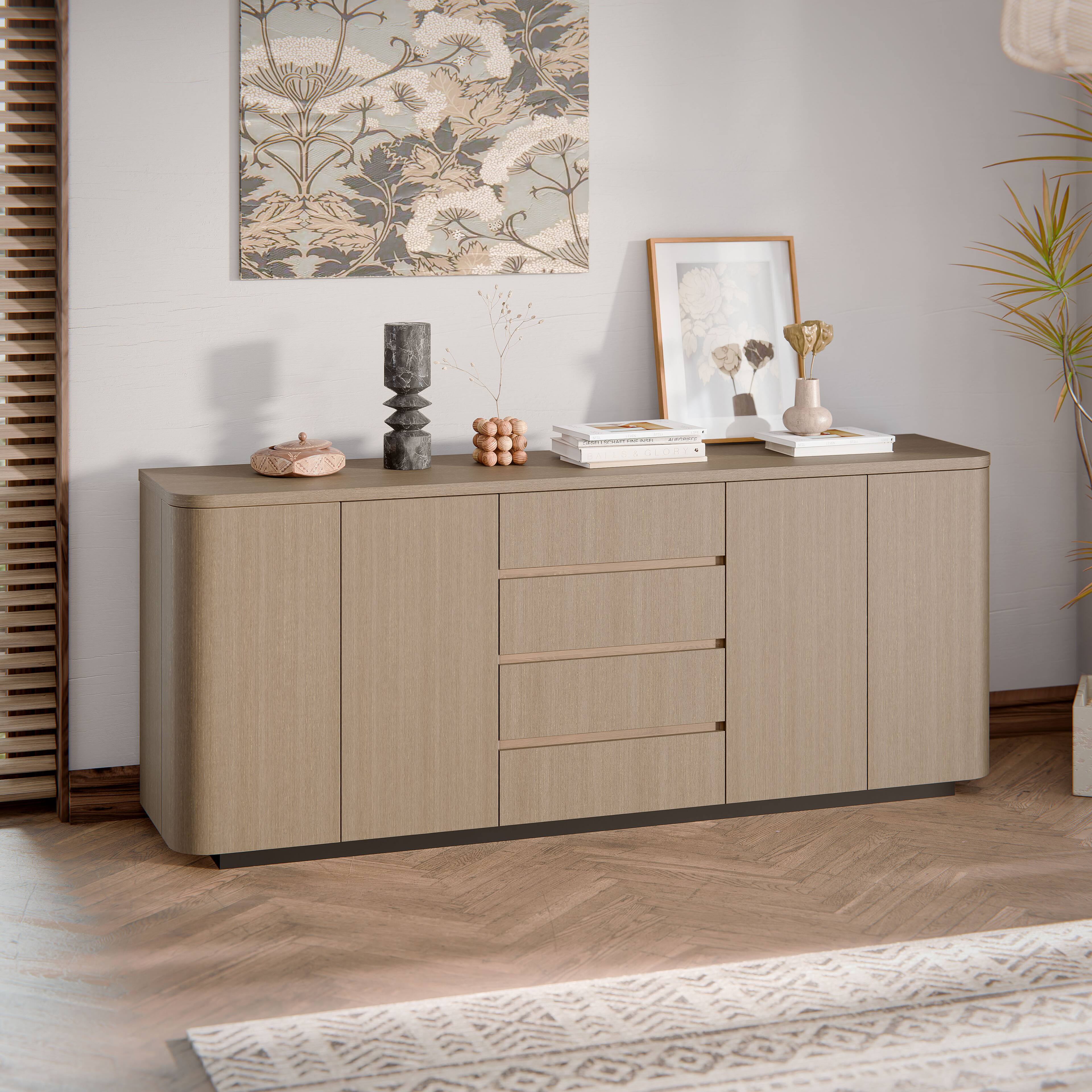 Homsee - Modern Storage Cabinet with Drawers and Shelves, Waterproof Top, Smooth Slides & Rounded Corners for Living Room - Wooden