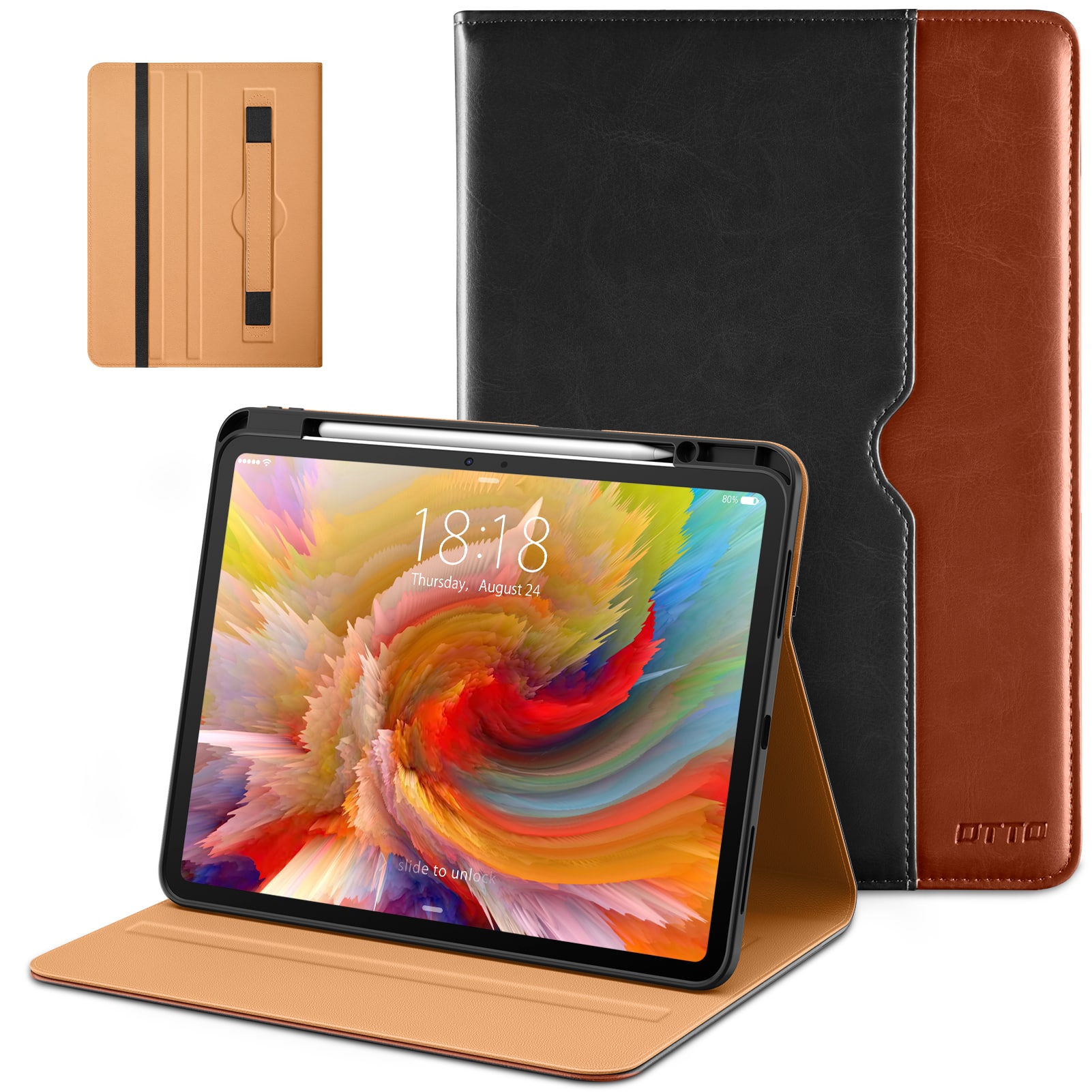 DTTO - Case for iPad Pro 13 Inch M5/M4,Premium Leather Business Folio Stand Cover with Pencil Holder, Auto Wake/Sleep - Black Brown