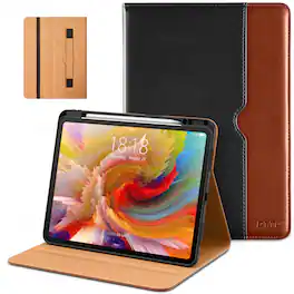 DTTO - Case for iPad Pro 13 Inch M5/M4,Premium Leather Business Folio Stand Cover with Pencil Holder, Auto Wake/Sleep - Black Brown