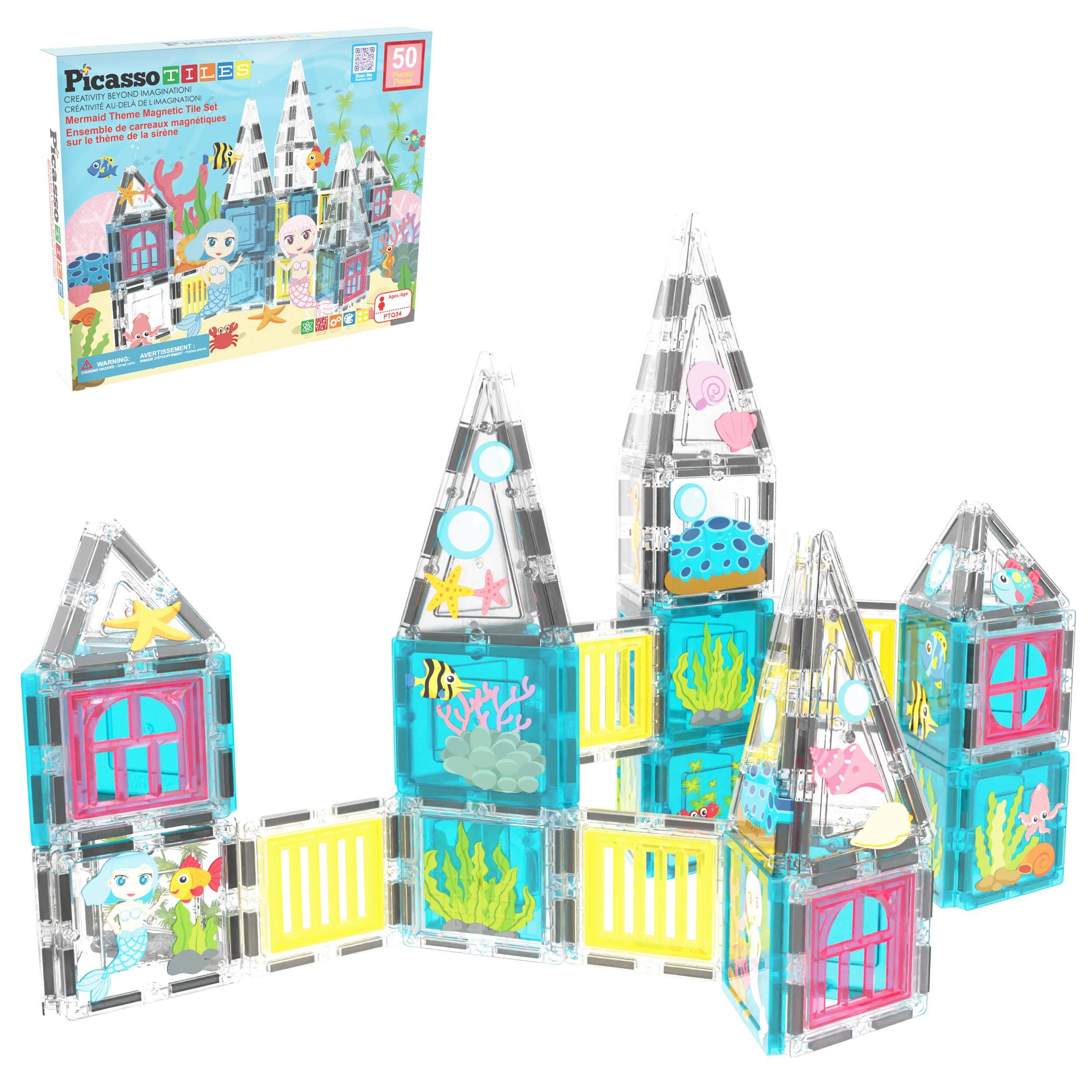 Picasso Tiles  
Creativity Beyond Magnets  
Mermaid Theme Magnetic Tile Set  
Ensemble de carreaux magnétiques sur le thème de la sirène  
50 pieces