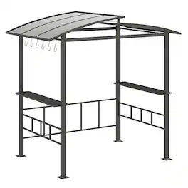 Costway - 8' X 5' Hardtop Grill Gazebo with Vented Polycarbonate Roof Side Shelves Hooks - Black