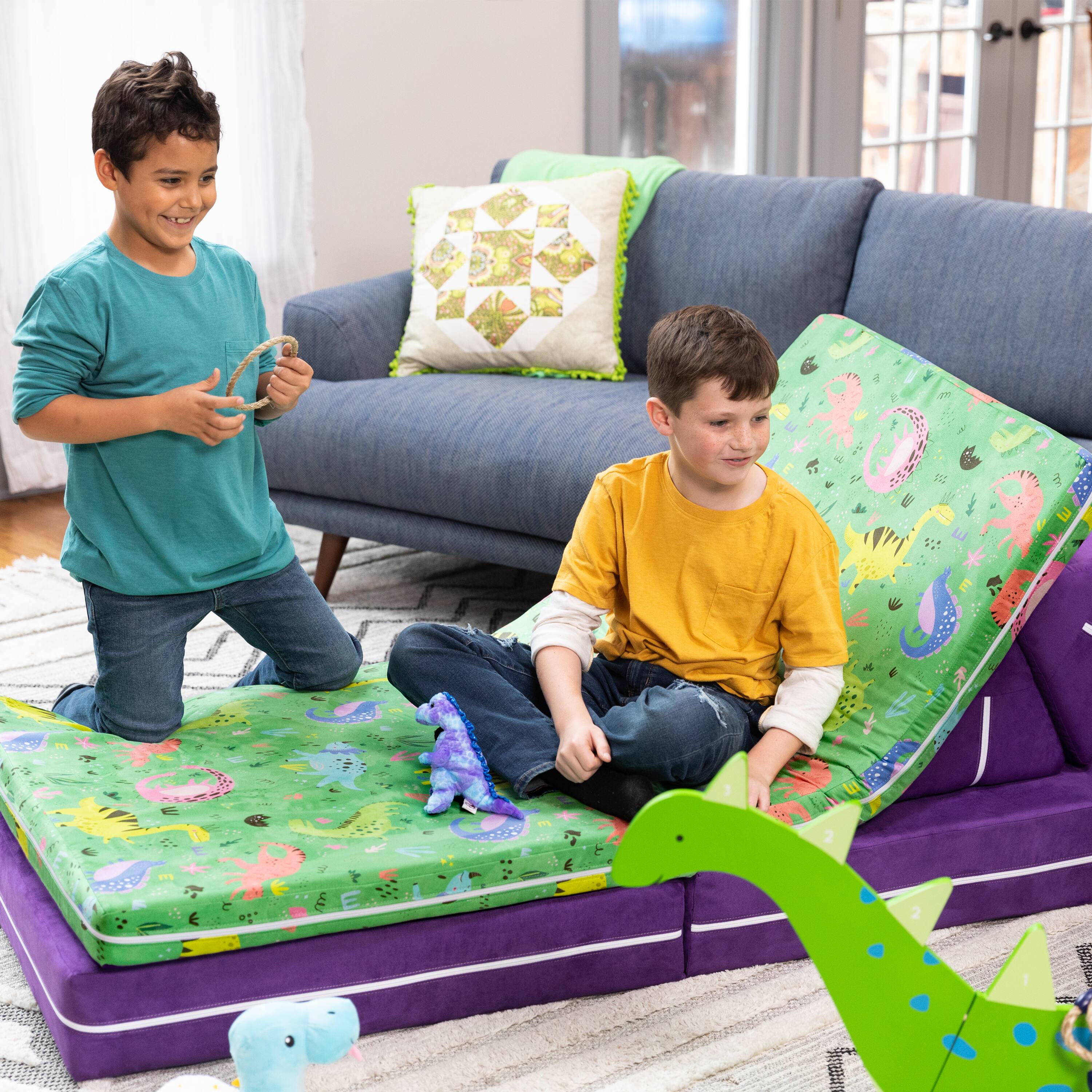 Angle. Jaxx - Jaxx Playscape - Imaginative Modular Furniture Playset/Sofa - Fun Kids Patterns (Dinos / Grape) - Dinos / Grape.