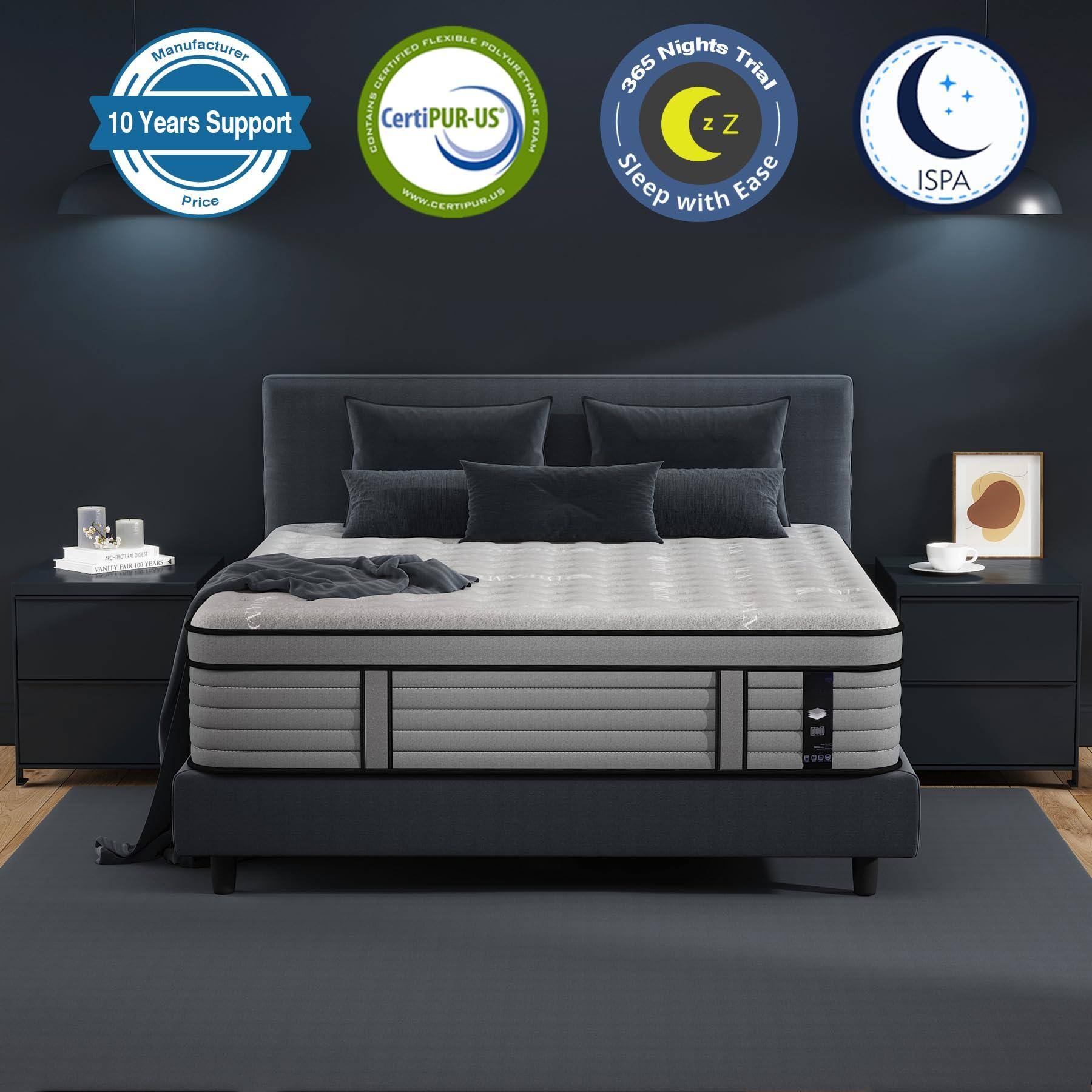 Manufacturer  
10 Years Support  
Price  

Certified Flexible Polyurethane Foam  
CertiPUR-US  
www.certipur.us  

365 Nights Trial  
Sleep with Ease  

ISPA  

SITARE 10001