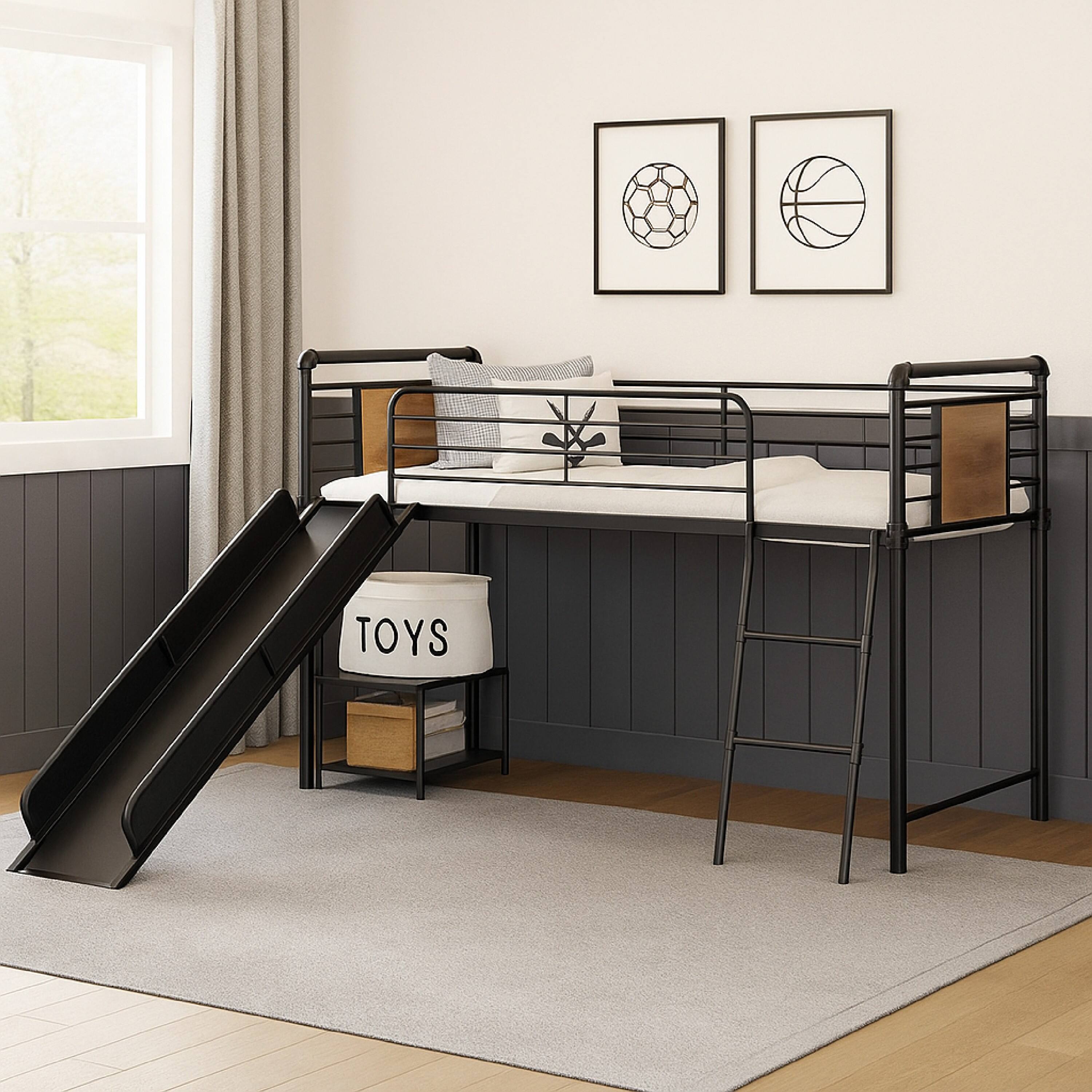 Alt View 5. Manhattan Lane - Twin Loft Bed with Tubular Metal Frame and Slide - Bronze.