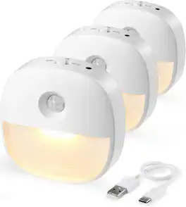 ACJPR - Rechargeable Motion Sensor Night Light, Mini Stick-On LED, 3-Pack (70)